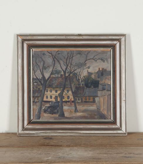 20th Century Swedish Oil on Canvas on Board Painting 'A Continental Square'