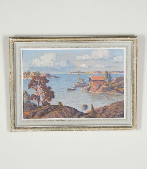 20th Century Swedish Oil on Canvas Painting 'Jetty in the Archipeligo'