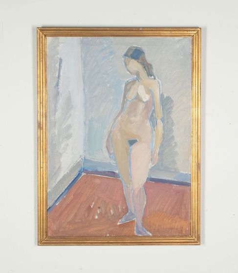20th Century Swedish Oil on Canvas Painting 'Standing Studio Nude'