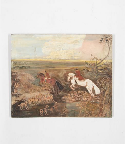 Naive Painting Of Horsemen and Hounds
