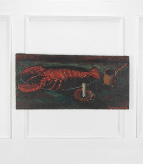 Large Still Life Painting Of A Lobster