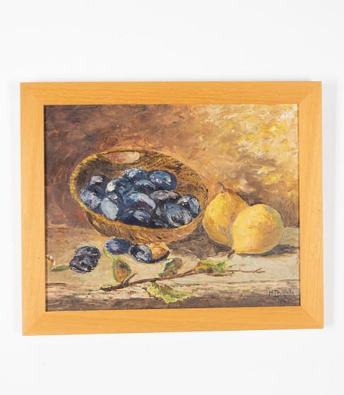 Still Life Oil Painting Of Pears & Plums