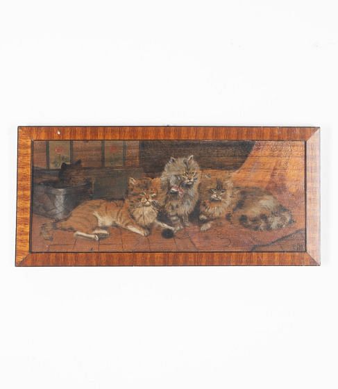 Small 19th Century Framed Oil Painting Of Four Cats