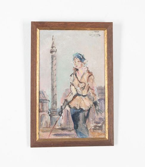 Small 20th Century Oil Painting Of Fashionable Female in Paris