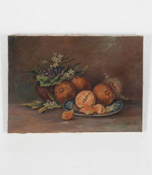 Oil on Canvas Still Life Clementines and Flowers