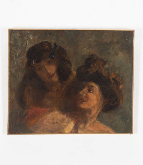 French 19th Century 'Two Ladies' Oil on Canvas