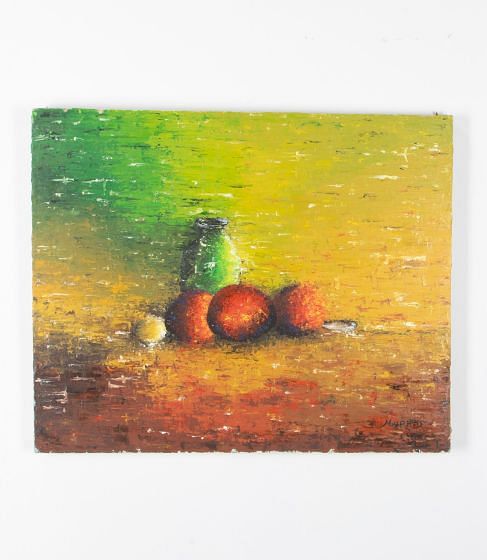 Large Painting 'Fruit & Green Vase' by Mura