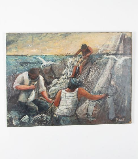 Painting Of a Fishing Trawler By Rual