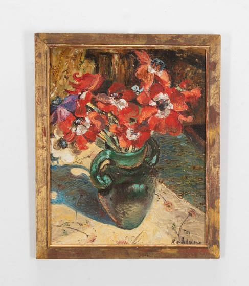 French 20th Century Signed Still Life Painting of 'Anemones' by Abel Leblanc