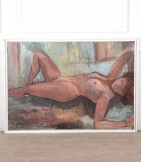 Large Painting of a Reclining Female Figure 'Neige' by Alain Duperay