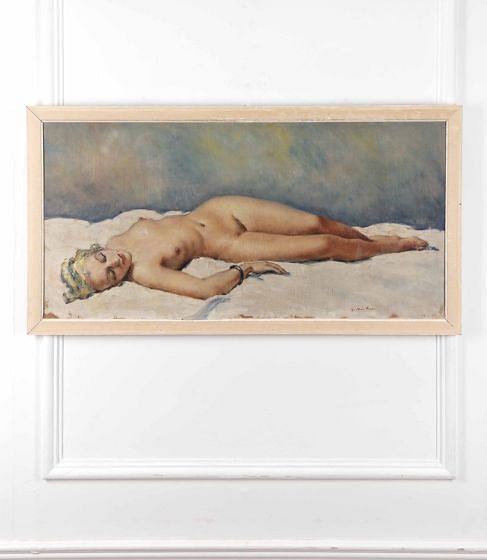 20th Century French Reclining Female Nude by G Himbert