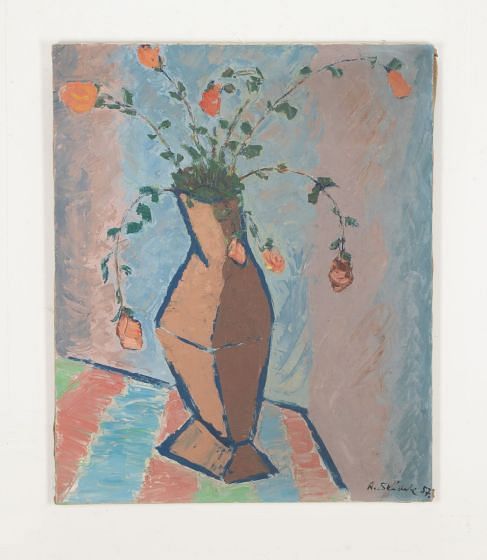 Large 20th Century Still Life Oil on Canvas Painting 'Vase of Roses'