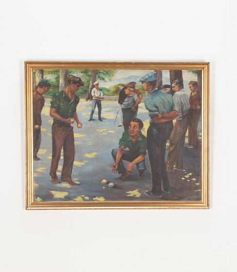 20th Century French Painting on Wood 'A Game of Petanque in Provence' by Leo Hamel
