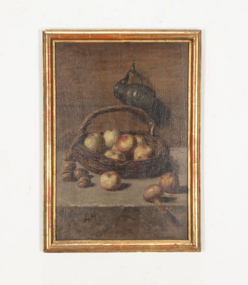 19th Century French Framed Still Life Painting 'Basket of Apples'