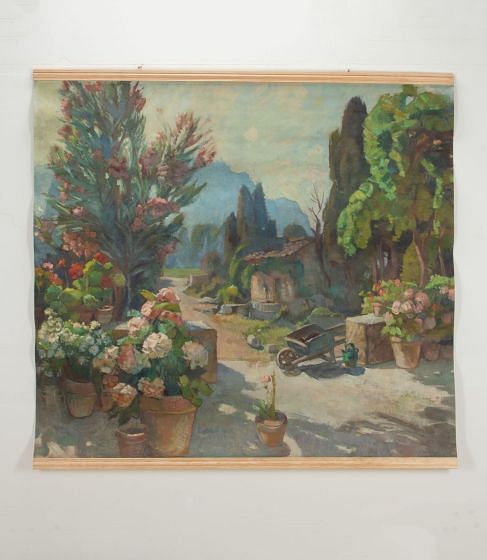 Large 20th Century French Country House Garden Backdrop Painting