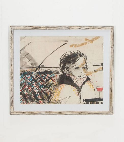 20th Century French Modernist Watercolour & Ink Painting 'Woman With Glass of Red Wine'