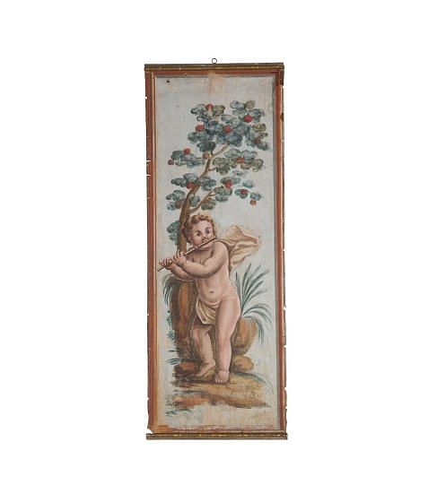 Large 19th Century French Oil on Panel Painting of a Cherub
