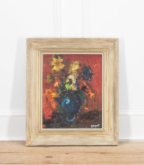 20th Century Oil on Board of Vase & Flowers