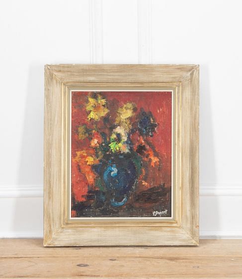 20th Century Oil on Board of Vase & Flowers