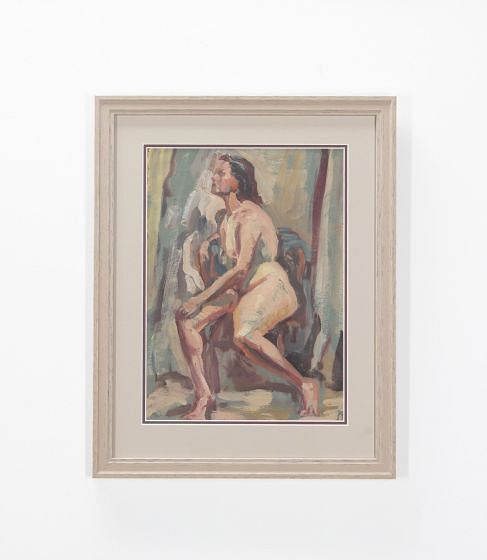 20th Century Oil on Paper - Nude Seated