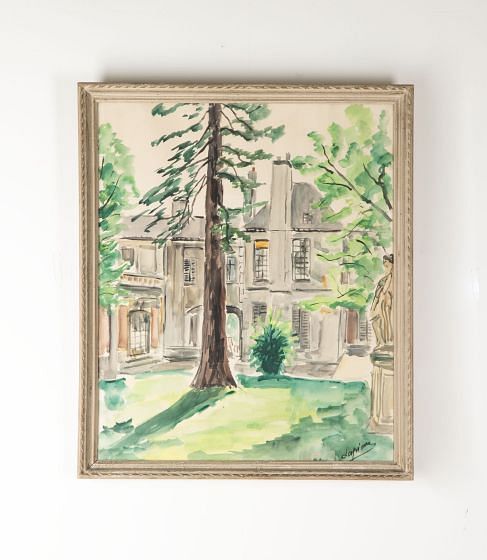 Contemporary French Watercolour of a Garden Scene