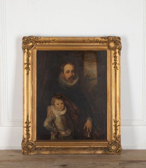19th Century Oil on Canvas of Father & Child