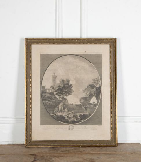 18th Century Oval Engraving of a European Rural Scene
