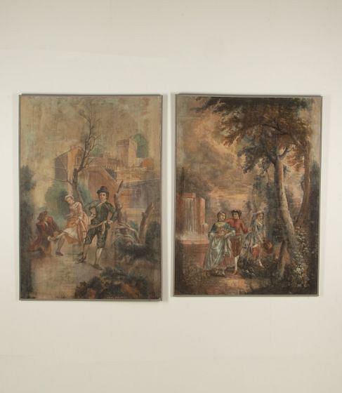 Pair of 19th Century Continental Painted Fabric Panels