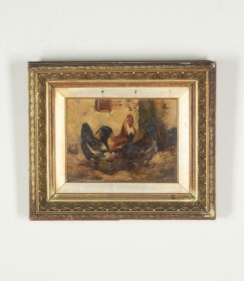 19th Century Oil on Canvas of Chickens