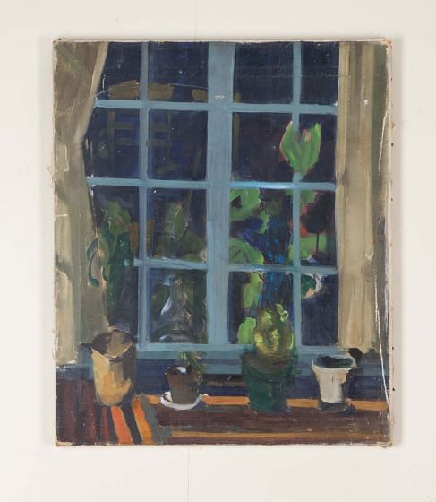 Early 20th Century French Still Life Window Oil Painting