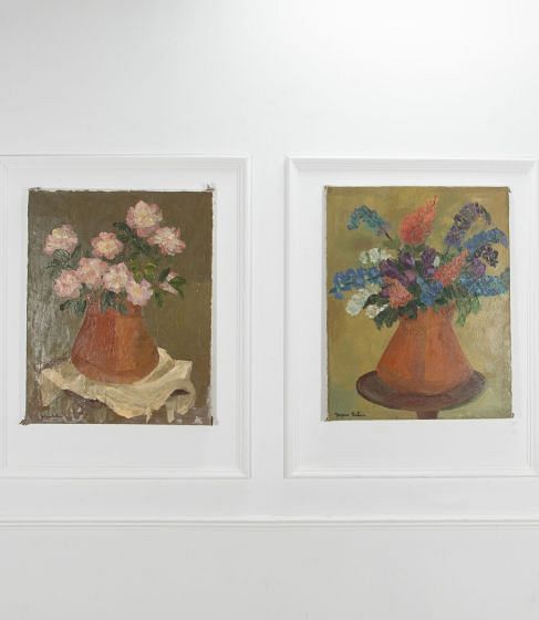 Pair of Mid 20th Century Modernist Flower Paintings by Jacques Pouchain (1927 - 2015)