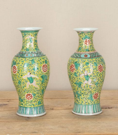 Pair of 19th Century Famille Jeune Chinese Vases