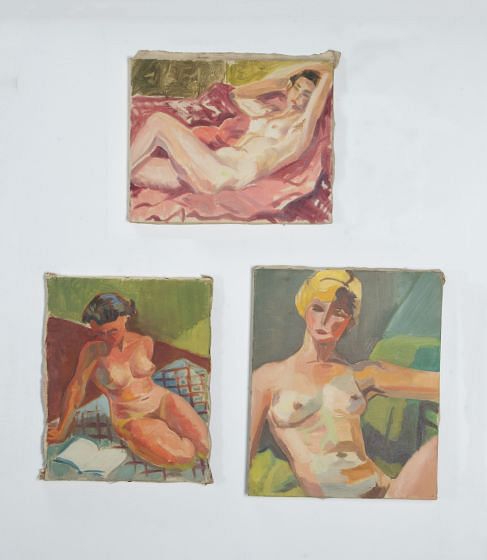 Set of Three French 20th Century Oil Paintings of Nudes