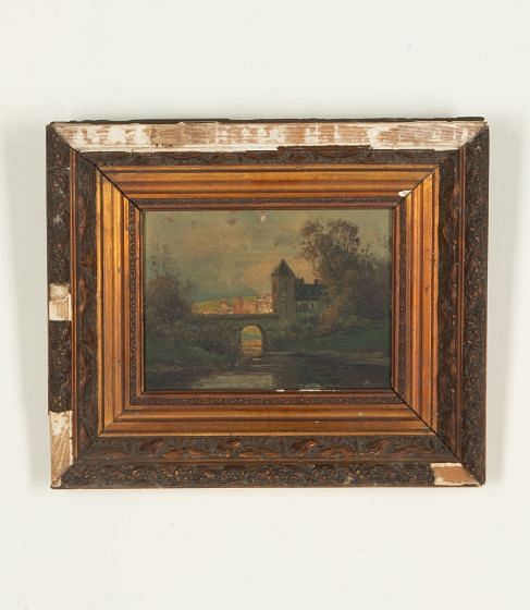 Small 19th Century Italianate Landscape Oil on Board Painting