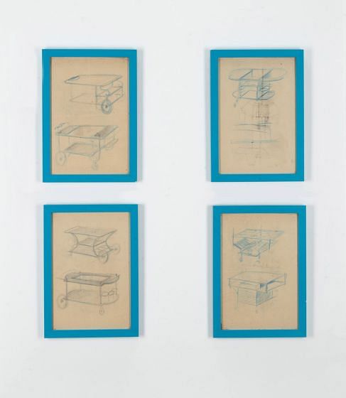 Set of Four 20th Century French Original Trolley Drawings