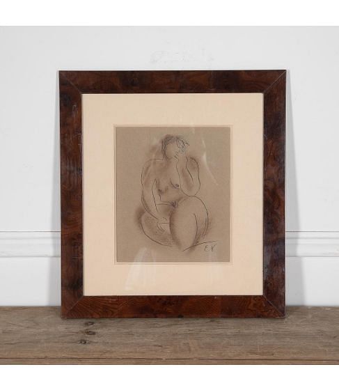 Mid-Century Ink and Pastel Nude Study