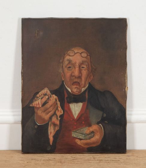 20th Century French Painting of a Sneezing Gentleman