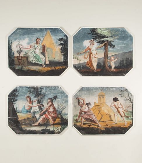 Set of Four Large 18th Century Neo-Classical Distemper Wall Panels