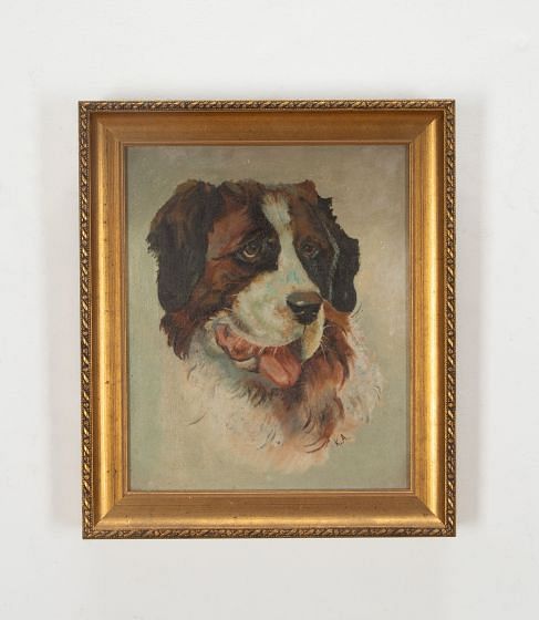 19th Century English Dog Portrait Oil on Canvas Painting
