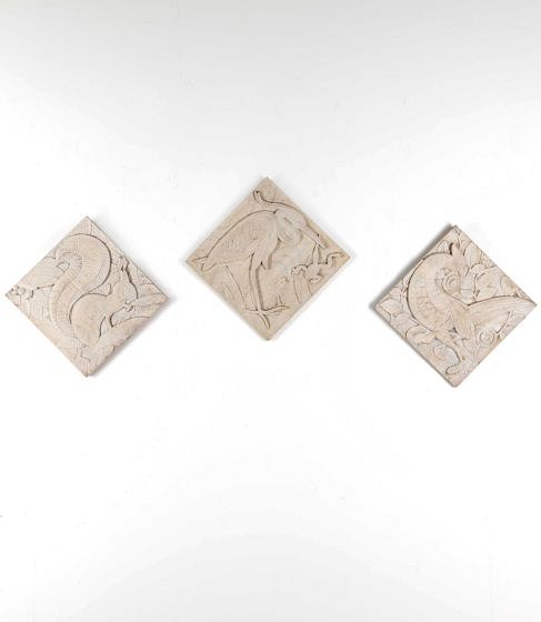 Set of Three 20th Century French Carved Wooden Animal Panels