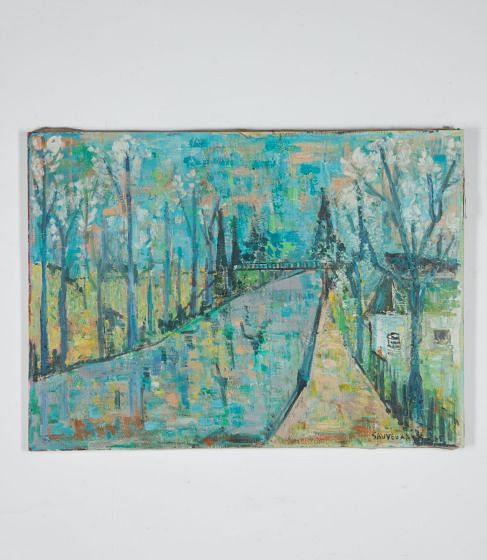Large French 20th Century Oil on Canvas River Scene