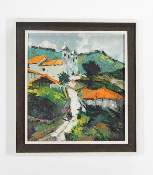 20th Century Oil Painting of Countryside Town
