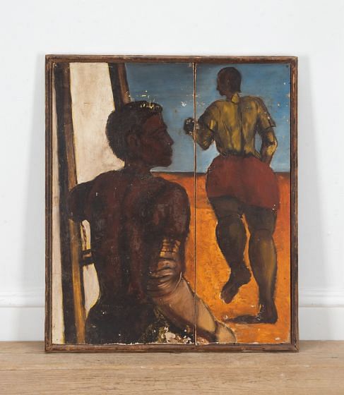 20th Century French Two Figure Painting on Board