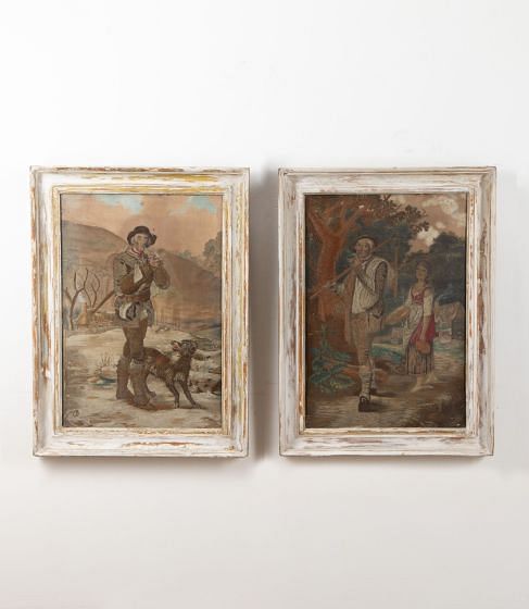 Pair of 19th Century English Silkworks in their Original Frames