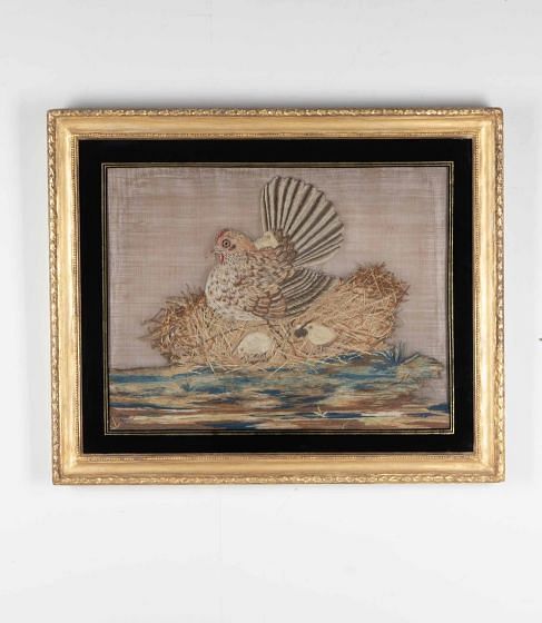 19th Century French Needlework Picture of a Chicken