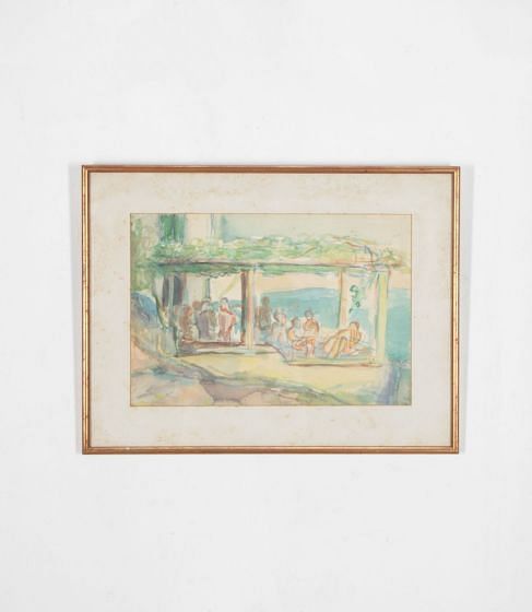 Mid Century Watercolour Sketch of a Mediterranean Scene