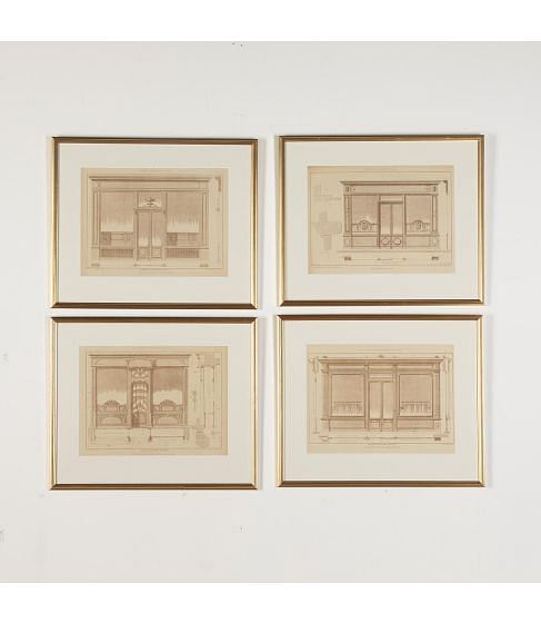Set of Four French Architectural Engravings of Shopfronts