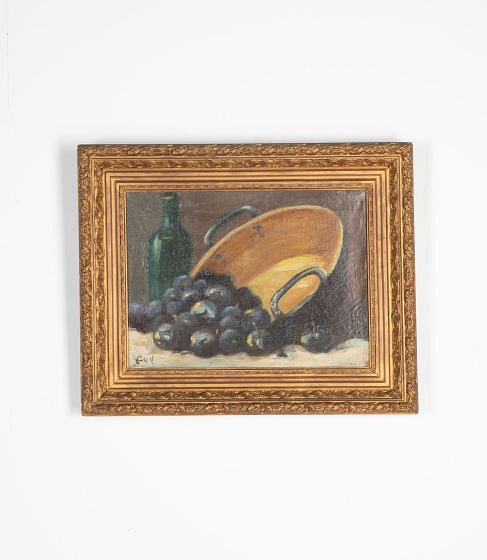 Early 20th Century Still Life Oil On Canvas Painting of Plums