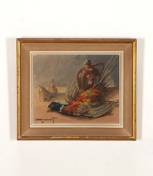 20th Century French Oil on Board Still Life Painting of a Pheasant