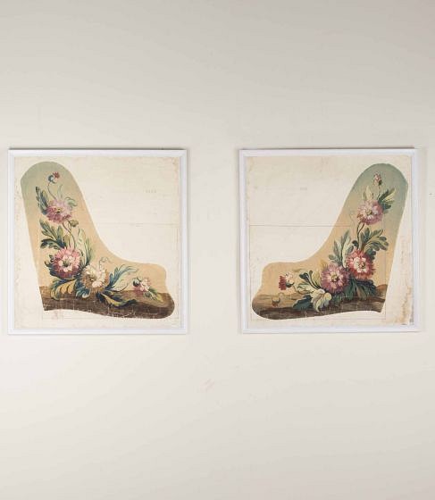 Pair of 19th Century French Framed Hand Painted Designs for Aubusson Panels